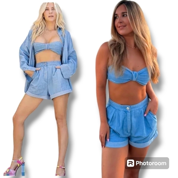 NWT Gianni Bini x Jess Southern Norma Jean denim bralette top size Large - Picture 3 of 12